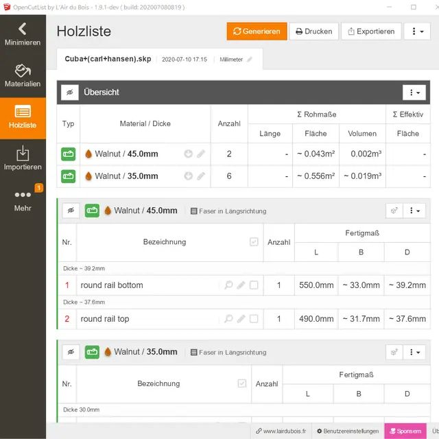 OpenCutList für SketchUp